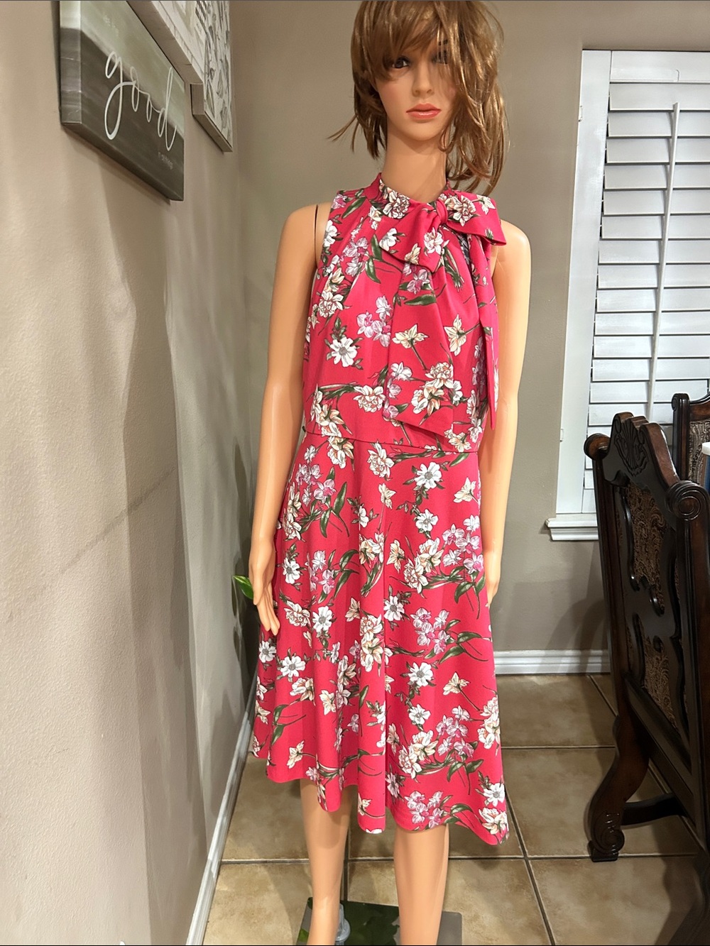 Shelby & Palmer Pink Floral Tie-Shoulder Midi Dress